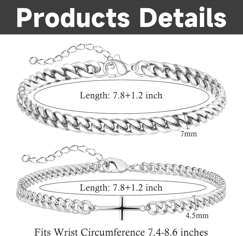 DAYANEY Silver and Gold Bracelet for Men, Cuban Chain Bracelet Set Water Proof Stainless Steel Bracelet for Him, Adjustable Gold Link Men Braclet as Valentines Jewelry Gifts for Boyfriend, Dad and Son - Image 4